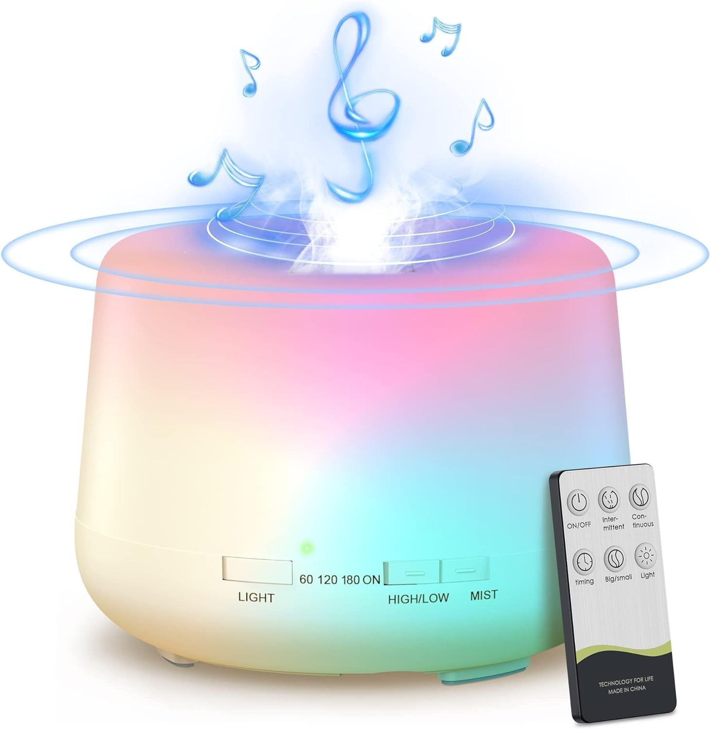 Humidifier Oil Fragrance Diffuser Bluetooth Speaker 5.0, 500ML Aromatherapy Diffusers for Aroma Essential Oils Large Room Bedroom Office Home 14 Colors Night Light with Remote, 4 Timers image number 4