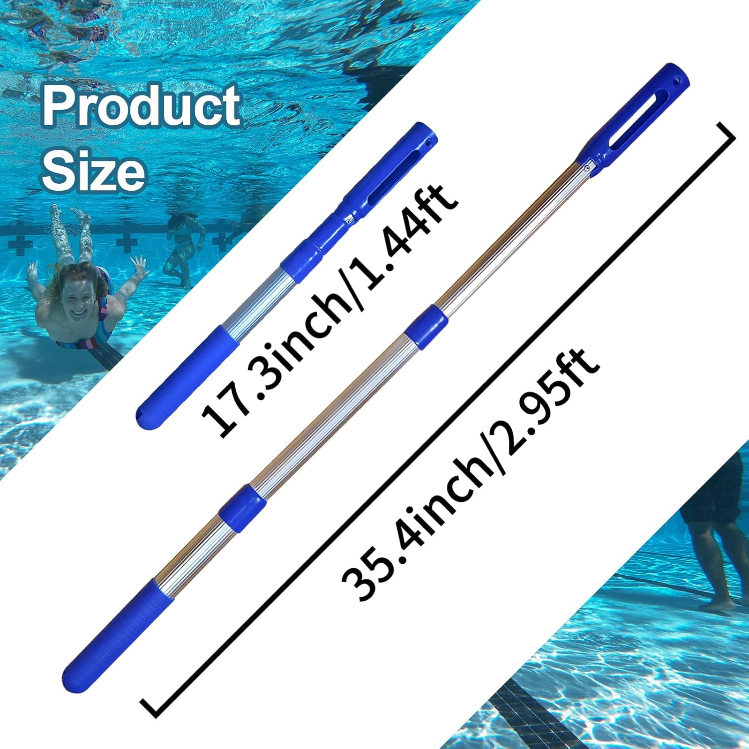 Hook with Swimming Telescopic Pole for All Robotic Pool Cleaner Customized for Pool Vacuum Robot Including Cordless,Above Ground and Underwater,3-Section 3 Feet Adjustable Aluminum Pole with Hook image number 1