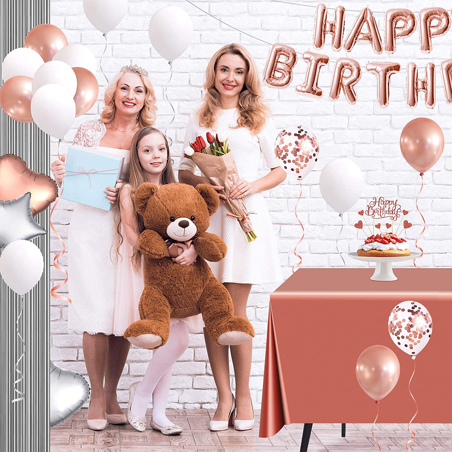 Rose Gold 30Th Birthday Party Decorations for Women, Supplies Including Happy Balloons, Fringe Curtain, Tablecloth, Photo Props, Foil Balloons, Sash and Tiara image number 6