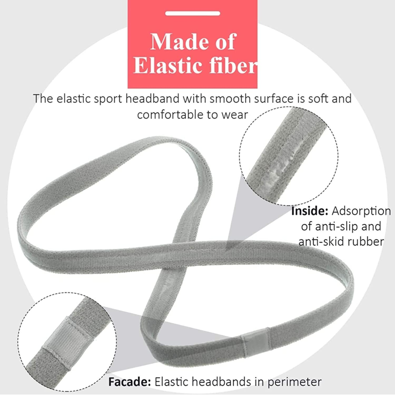 5 Pcs Lightweight Sports Elastic Headband, MH MOIHSING Non-Slip Thin Silicone Sweat Band, Newest Fitness Fashion Color Yoga Head Band Hair Accessories for Men Women Girls Teenagers for Working Out image number 5