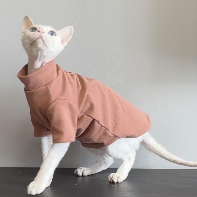 Turtleneck Sweater for Cat Soft Thick Double-Sided Cat Clothes Winter Warm Outfit Coat for Hairless Cats and Small Dogs Apparel with Sleeves (Brown Coffee Color, XS) image number 4
