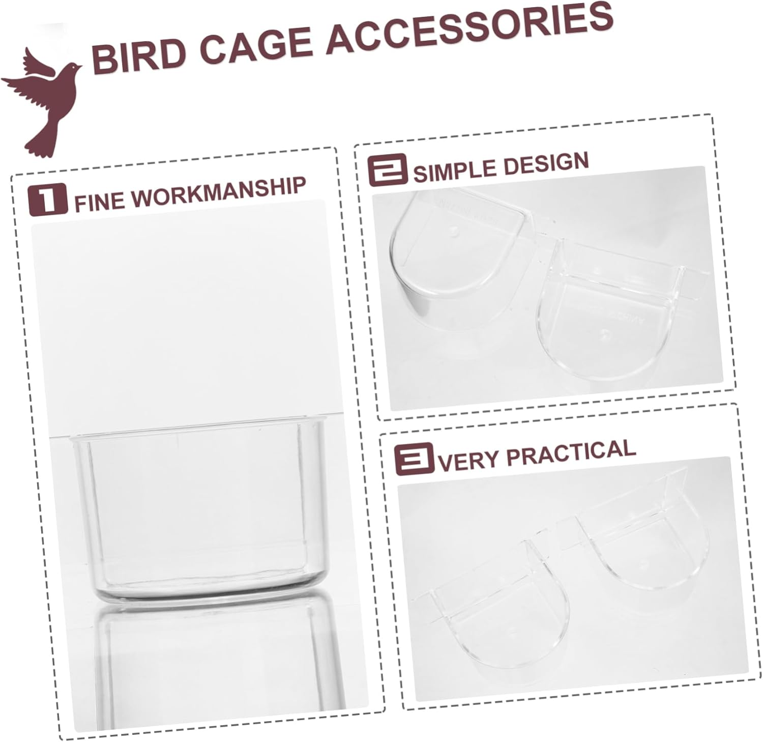 4Pcs Thickened Semicircle Bird Food Bowl Trough Durable Feeder for Parrots and Birds Easy to Clean and Install for Cage Accessories Transparent image number 2