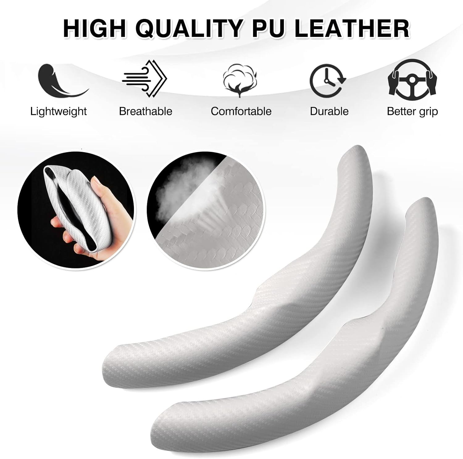 Carbon Fibre Steering Wheel Cover for Tesla Model 3/Y 2016-2025, Anti-Slip, Comfortable Grip, Breathable, White image number 3