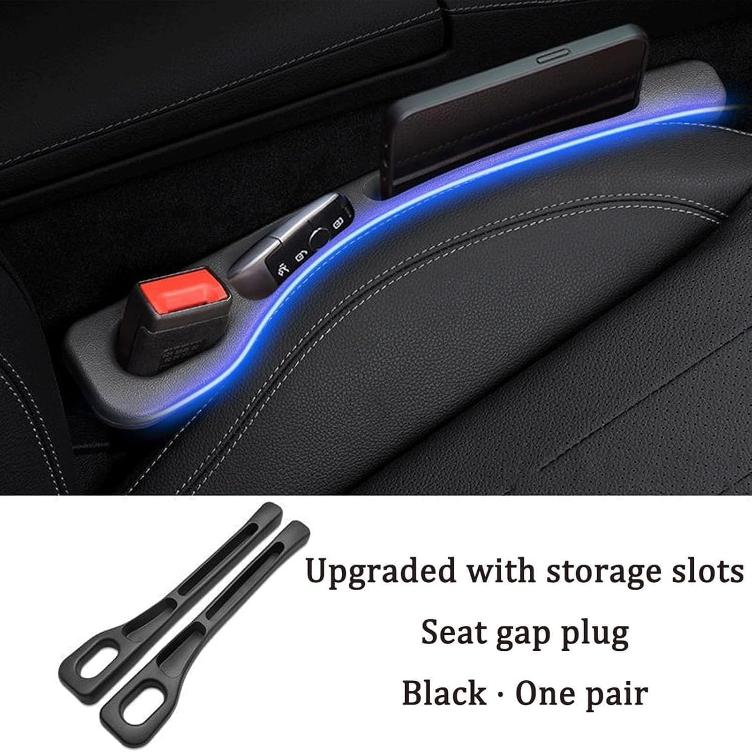 Car Seat Gap Filler and Organizer, 2PCS Mounted Gap Leak-Proof Filling Strip, Anti-Drop Crevice Filler to Prevent Items from Falling between Seats for Suvs for Vans Black image number 2