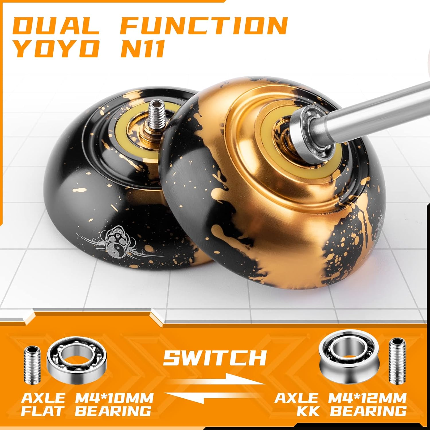 Yoyo Professional 2 Pack of Metal Yoyo N11, Plastic Yoyo K2 Crystal White, Dual Purpose Yoyos-Unresponsive&Responsive Yo Yo for Kids/Advanced Player+12 Yoyo Strings+2 Bags+2 KK Bearings+Removal Tool image number 5