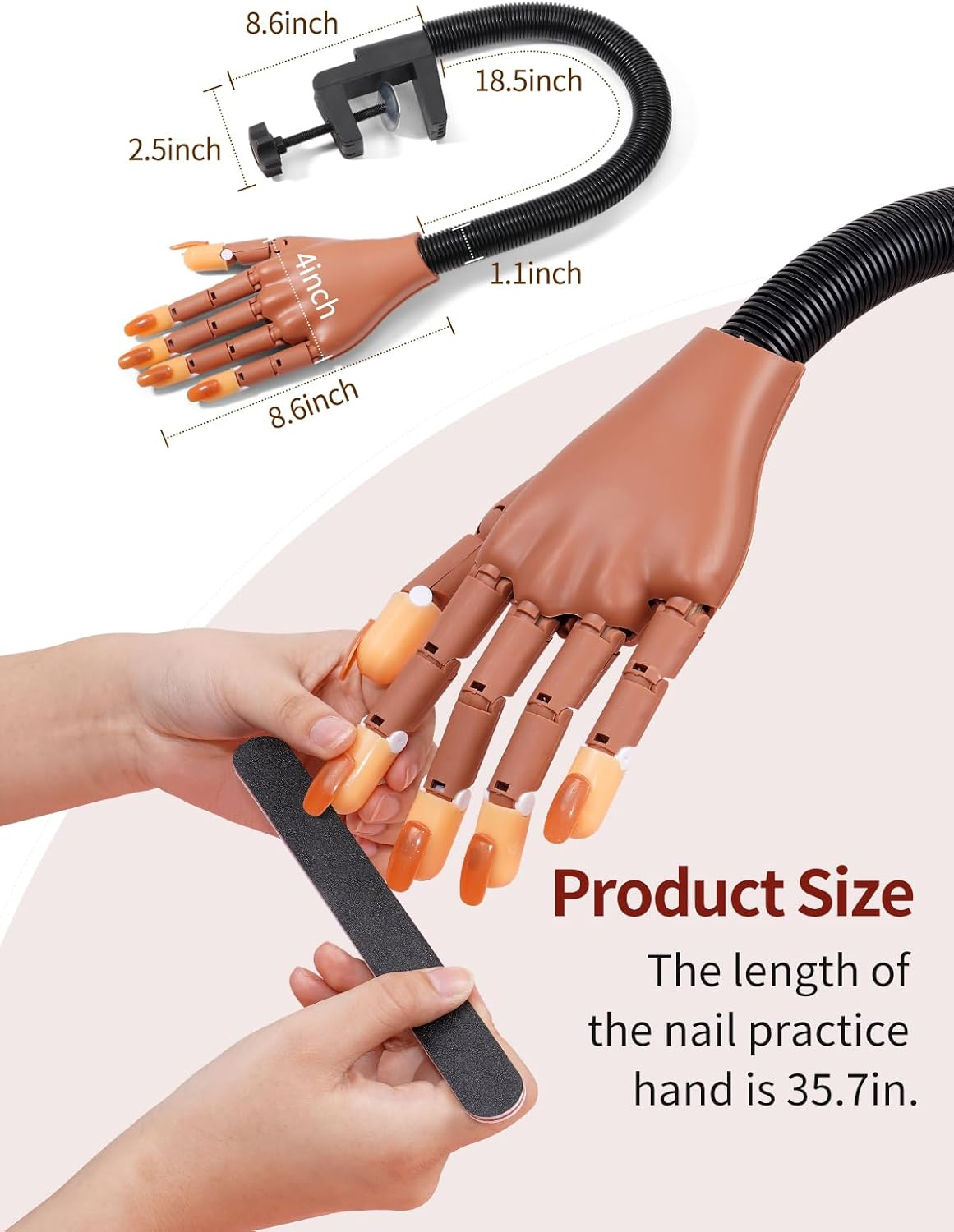 Nail Practice Hand for Acrylic Nails: Realistic Nail Hand Practice Model - Flexible Training Hand for Beginners - Bendable Fake Hand for Salon image number 4