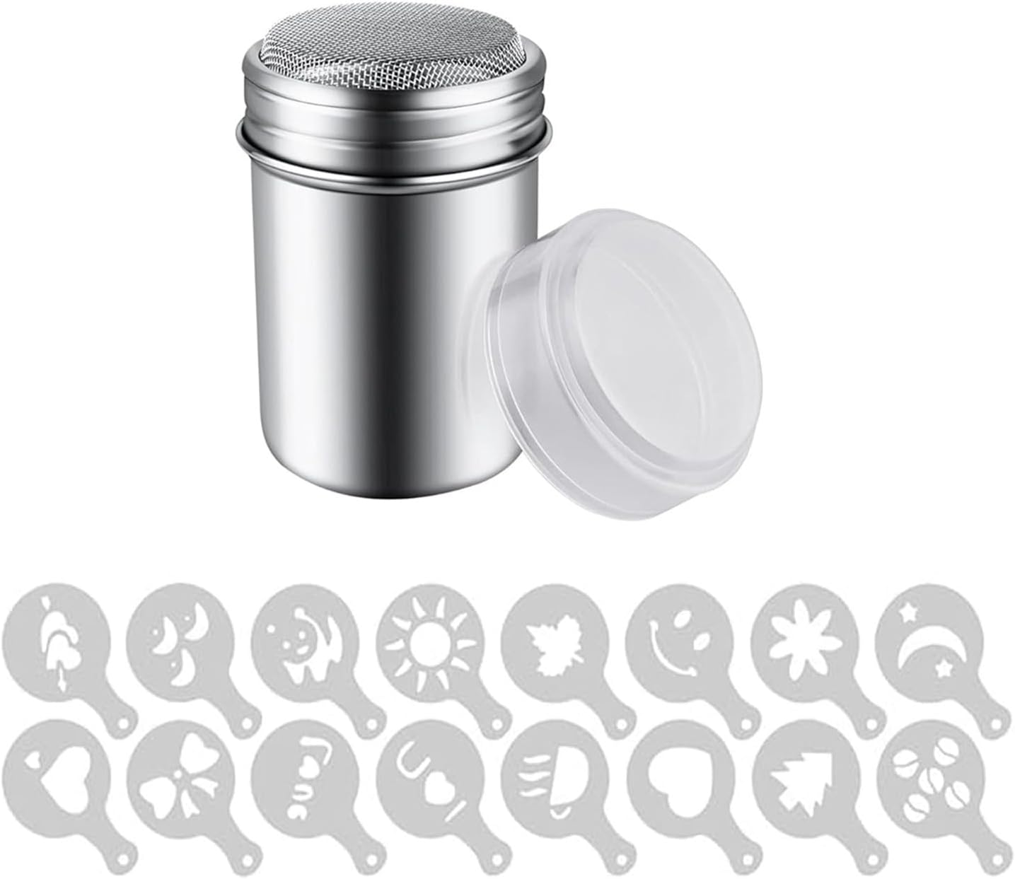 1 Powdered Sugar Shaker with Lid, Stainless Steel Fine Mesh Shaker, Powder Jar Salt Coffee Cocoa Powder, with Printing Mold Template image number 2
