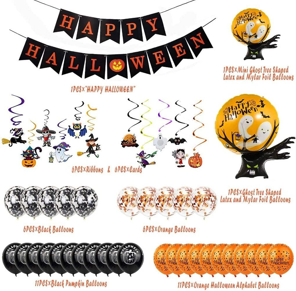 Halloween Party Decorations Balloon Set, Alphabet Banner Ghost Tree Giant Balloon Card Set, Inflatables Indoor Outdoor Decorations Toys Gifts, Party Supplies