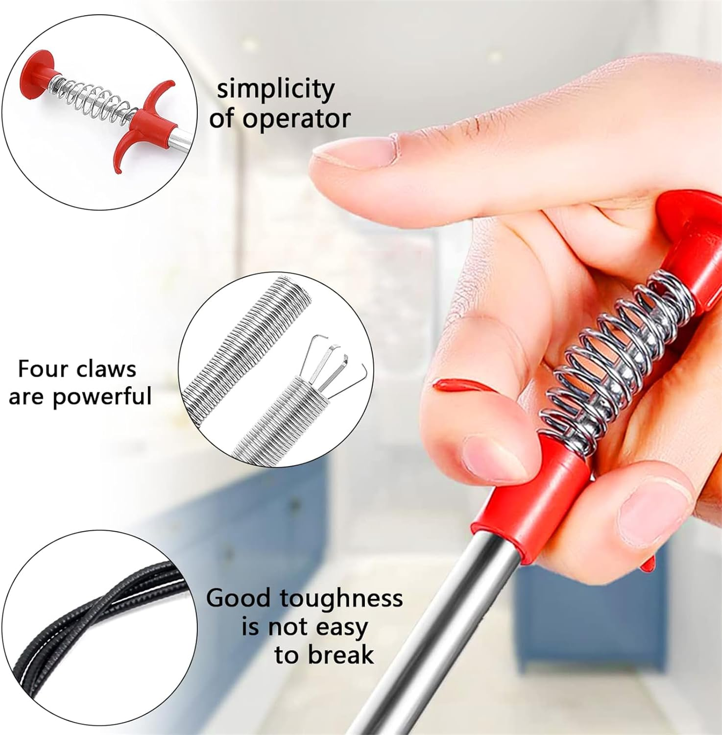 79 Inch Drain Snake Grabber Pick up Reacher Tool，Sink Snake for Sewer Kitchen Sink Bathroom Tub Toilet Clogged Drains Relief Cleaning Tool, Toilet Snake Drain Clog Remover image number 5