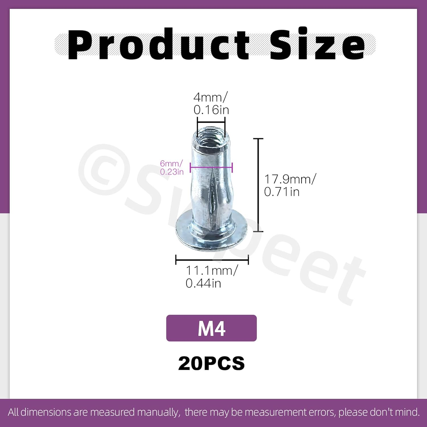 Swpeet 20Pcs M4 Metric Carbon Steel White Zinc-Plated Multi-Grip Rivet Nuts plus Nuts Rivnuts Kit, Bulbed Shank Flat Head Threaded Insert Nut Construction Fasteners for Industrial