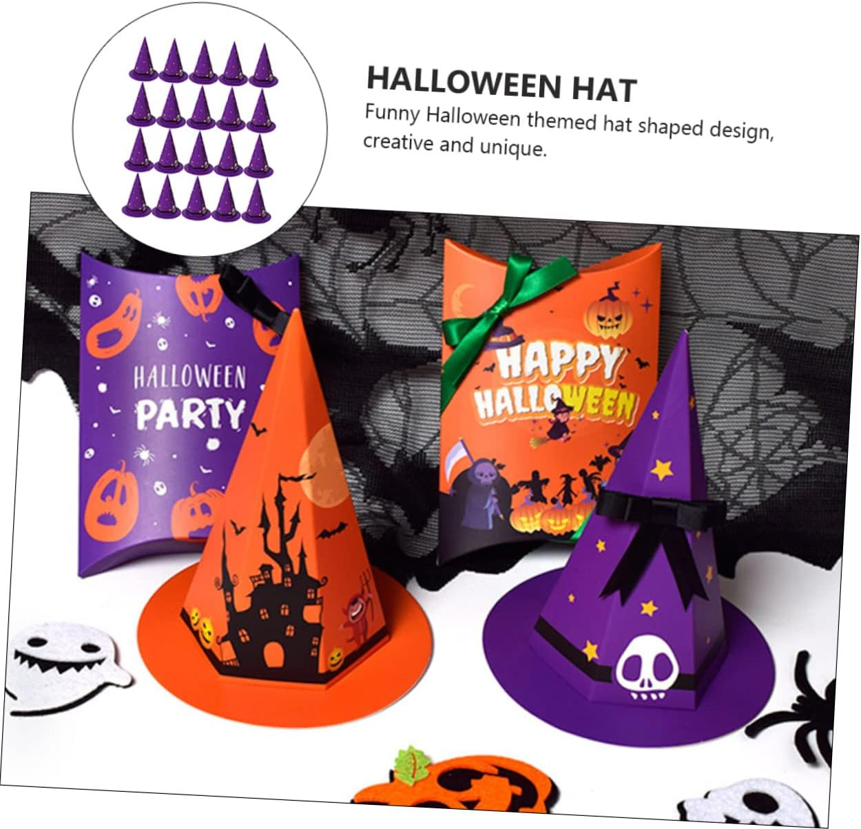 20Pcs Unique Cartoon Hat Candy Boxes for Halloween Holding Case for Party Supplies Trick-Treat Treats and Festive Celebrations image number 1