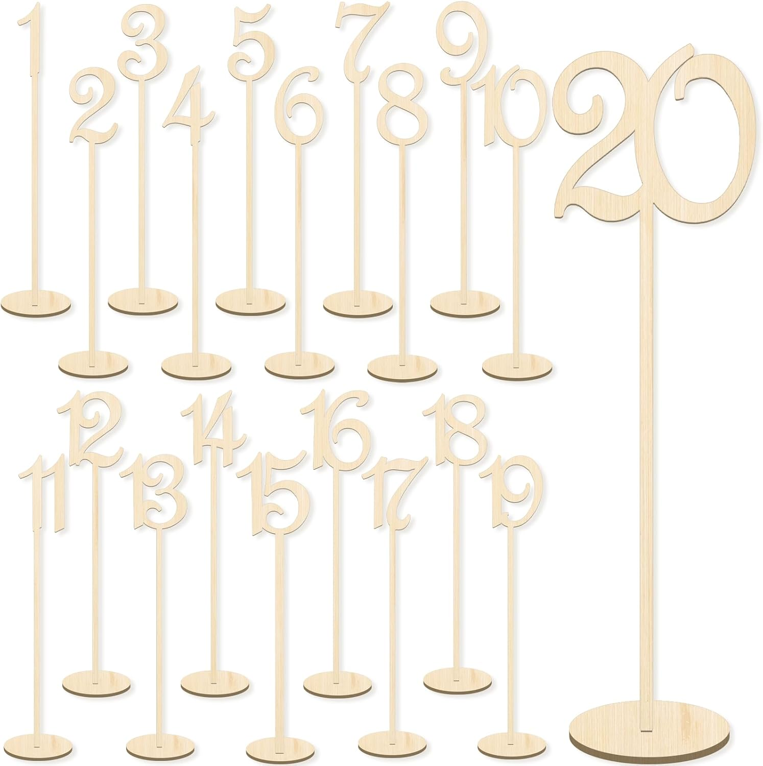 NILLOS Wood Table Numbers, 20 PCS Numbers Wood Wedding Table 1 to 20 with Sturdy Holder Base for Birthday Party, Banquet, Home Decoration (Height 35 Cm/13.77 In) image number 5