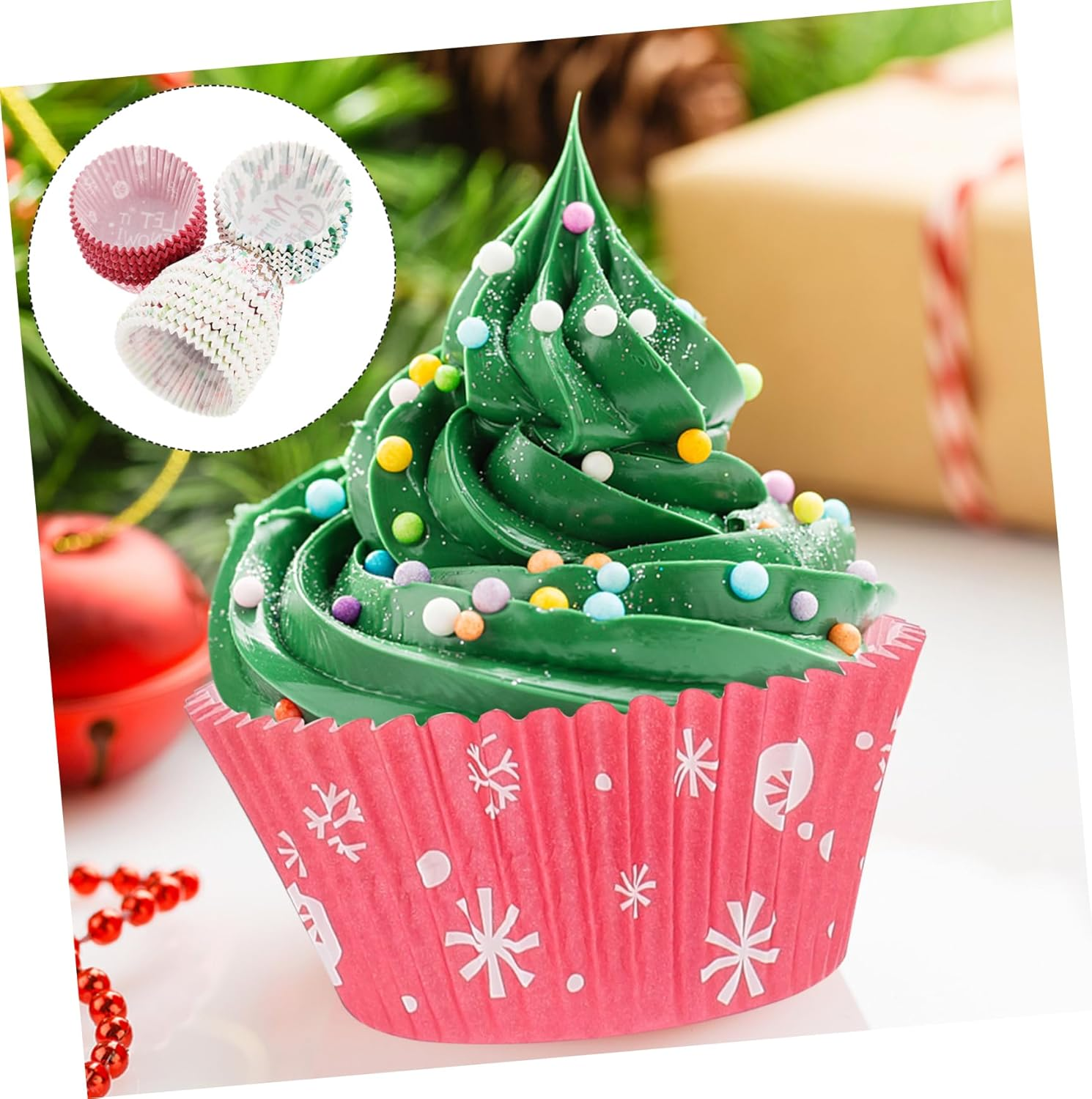 Mikinona Christmas Cupcake Paper Liners 400Pcs Baking Cups Xmas Cupcake Wrappers Food-Grade Baking Paper Suitable for Holiday Party and Birthday Random Style image number 3