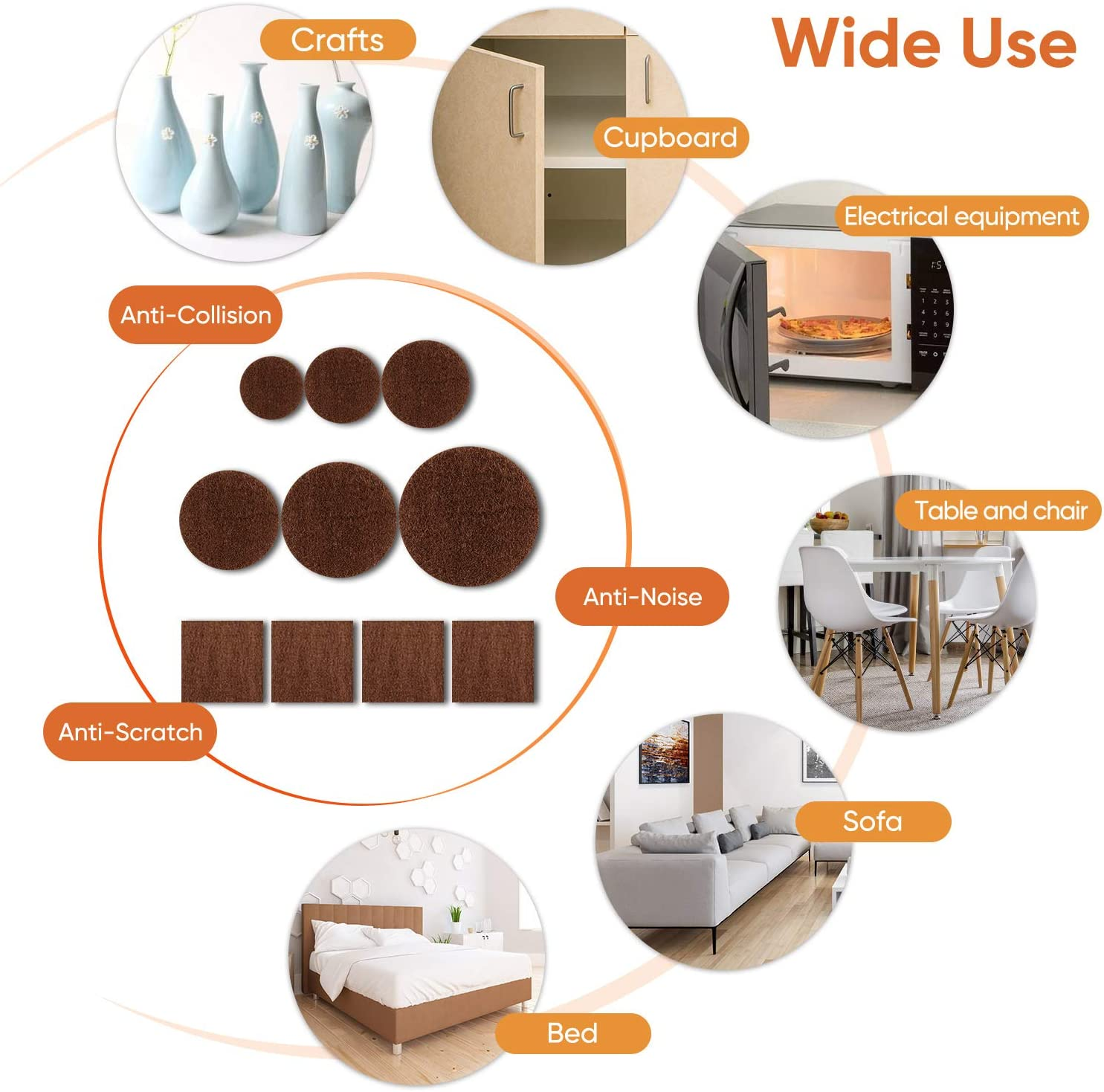 Furniture Pads Felt Pads Pack of 300 5Mm Thick Furniture Felt Pads, Self Adhesive anti Scratch Floor Protectors, Used for Hardwood Tile Wood Floor- Extra 60 Rubber Bumpers (Brown)