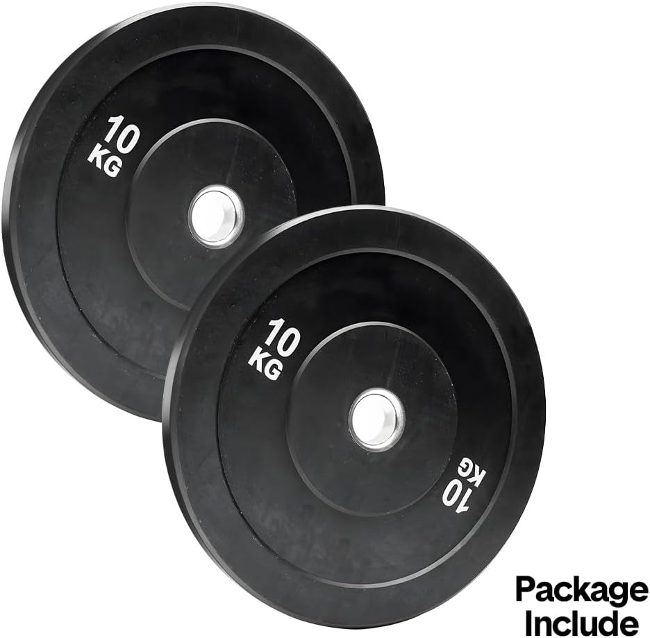 ALSTON 2 Pack 10Kg Bumper Plates 2 Inch Olympic Weight Discs Rubber Barbell Plates, with Stainless Steel Inserts Strength Training Weightlifting Home Gym Fitness