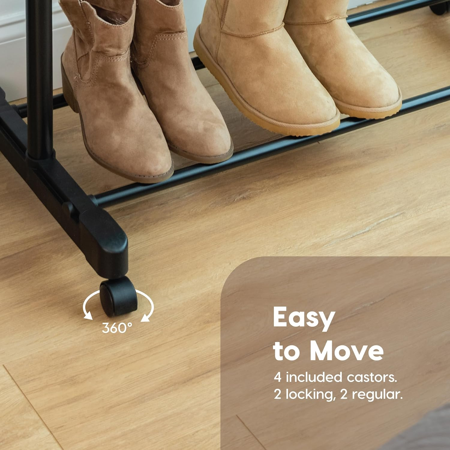 IRIS USA AGRE-1 Adjustable and Extendable Single-Rod Clothes Garment Rack with Lockable Wheels, Black image number 6