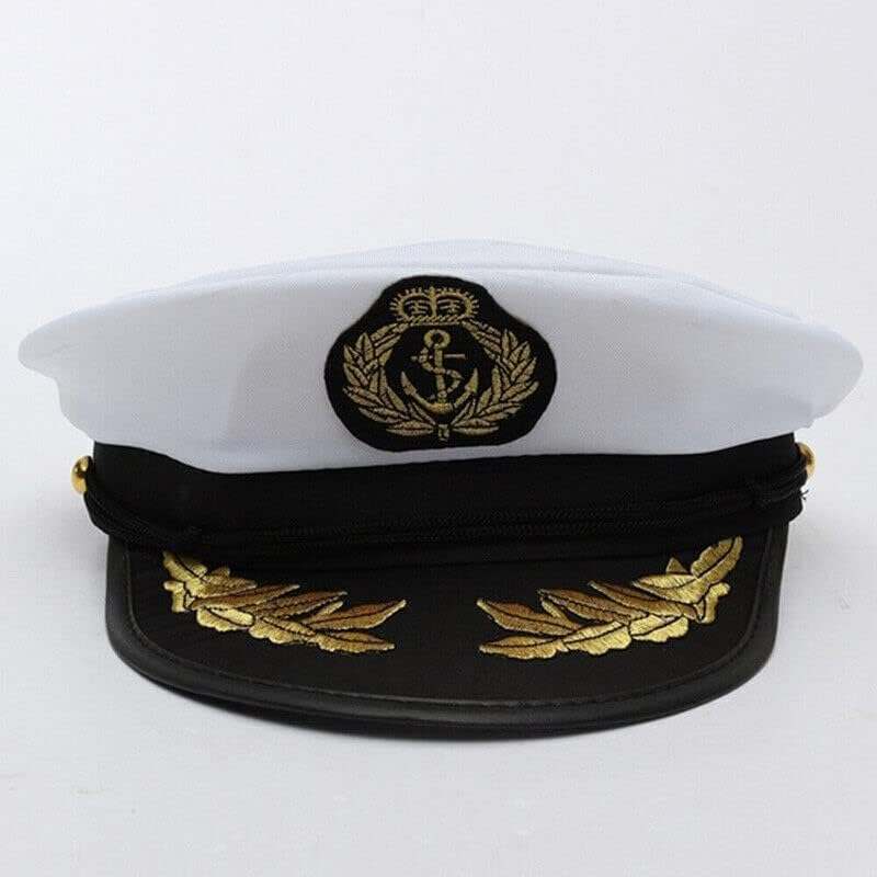 AIMALL Sexy Sailor Cap Boat Captain Hat, Navy Skipper Costume Fancy Marine Dress, Embroidered Badge, Gold Leaves, Perfect for Stag Do or Party image number 1