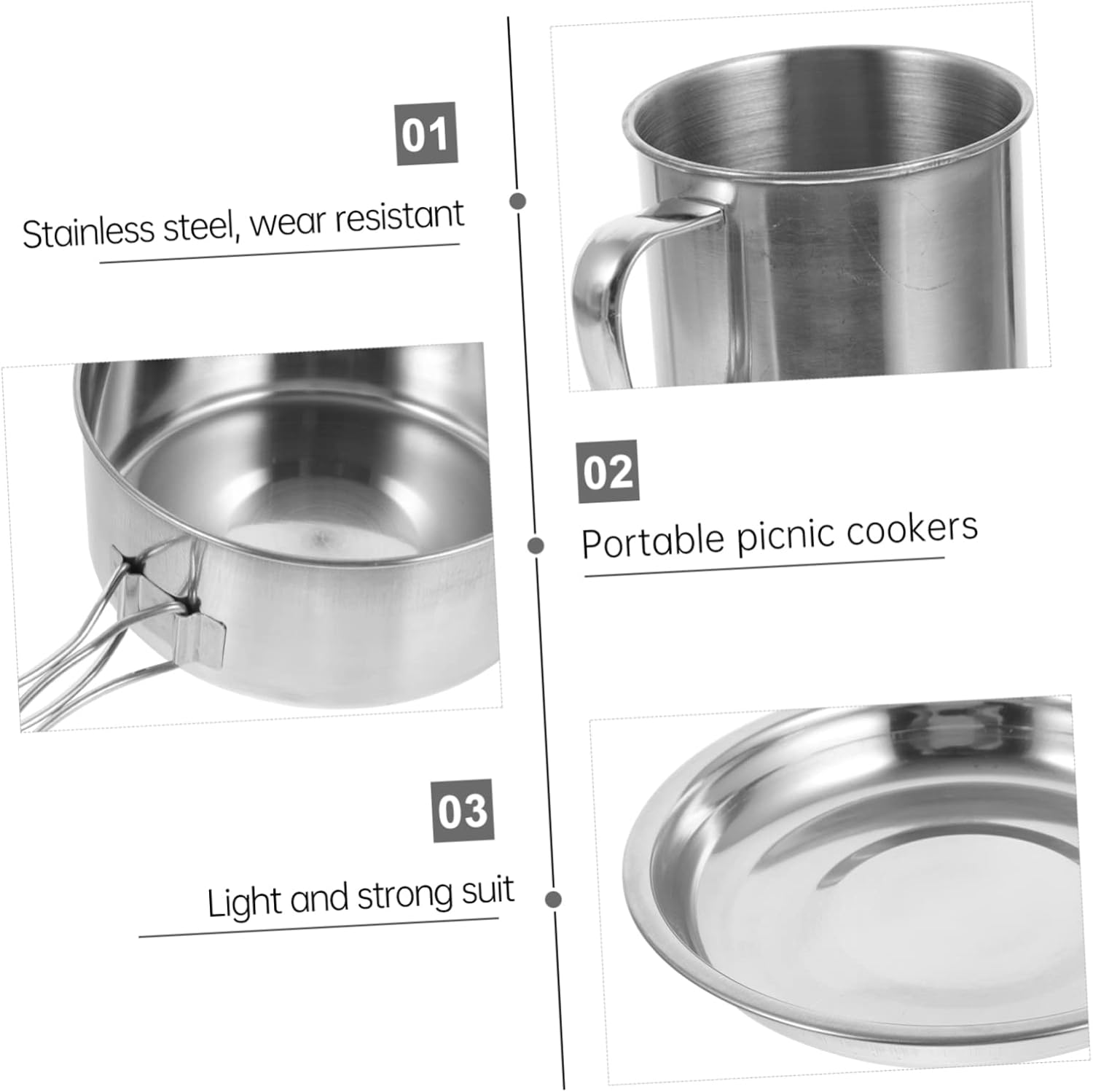Camping Cookware Portable Outdoor Picnic Pot and Pan Stainless Steel Cookware Easy to Clean image number 4