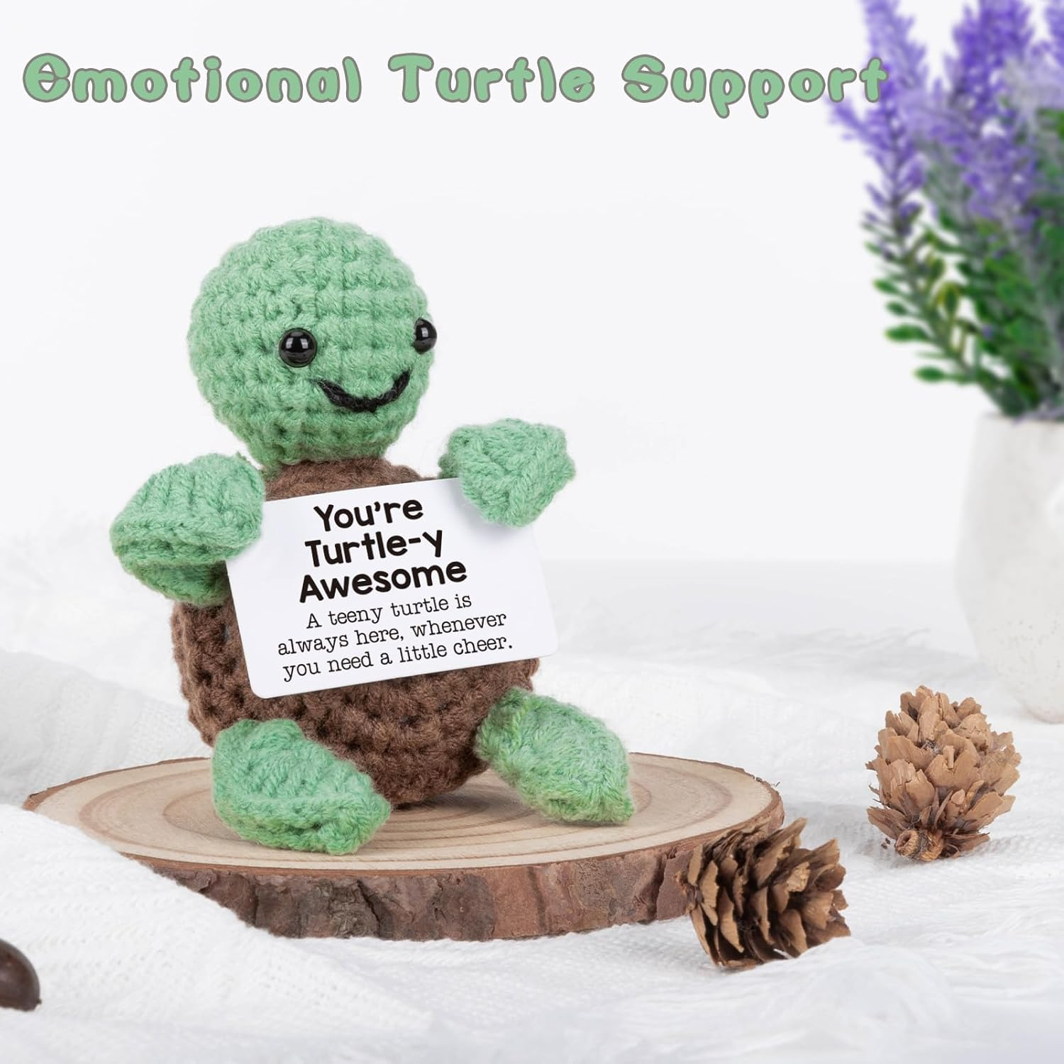 Mini Funny Positive Turtle, Small Handmade Crochet Animals Cute Stuff, Inspirational Gifts for Women Men Birthday Presents, Emotional Motivational Turtle Decor image number 4