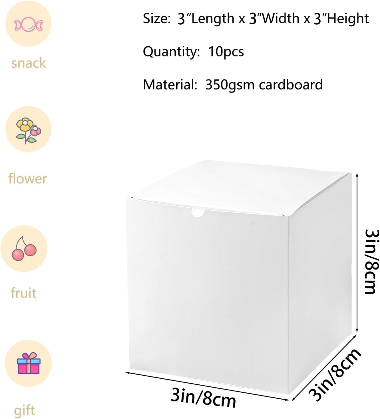 SHIPKEY 10PCS 8X8X8 Cm White Cardboard Gift Boxes with Lids | Mini/Small Gift Boxes | Small Paper Boxes for Wedding, Ornament Boxes for Christmas, Holidays, Birthdays and All Other Occasions image number 4