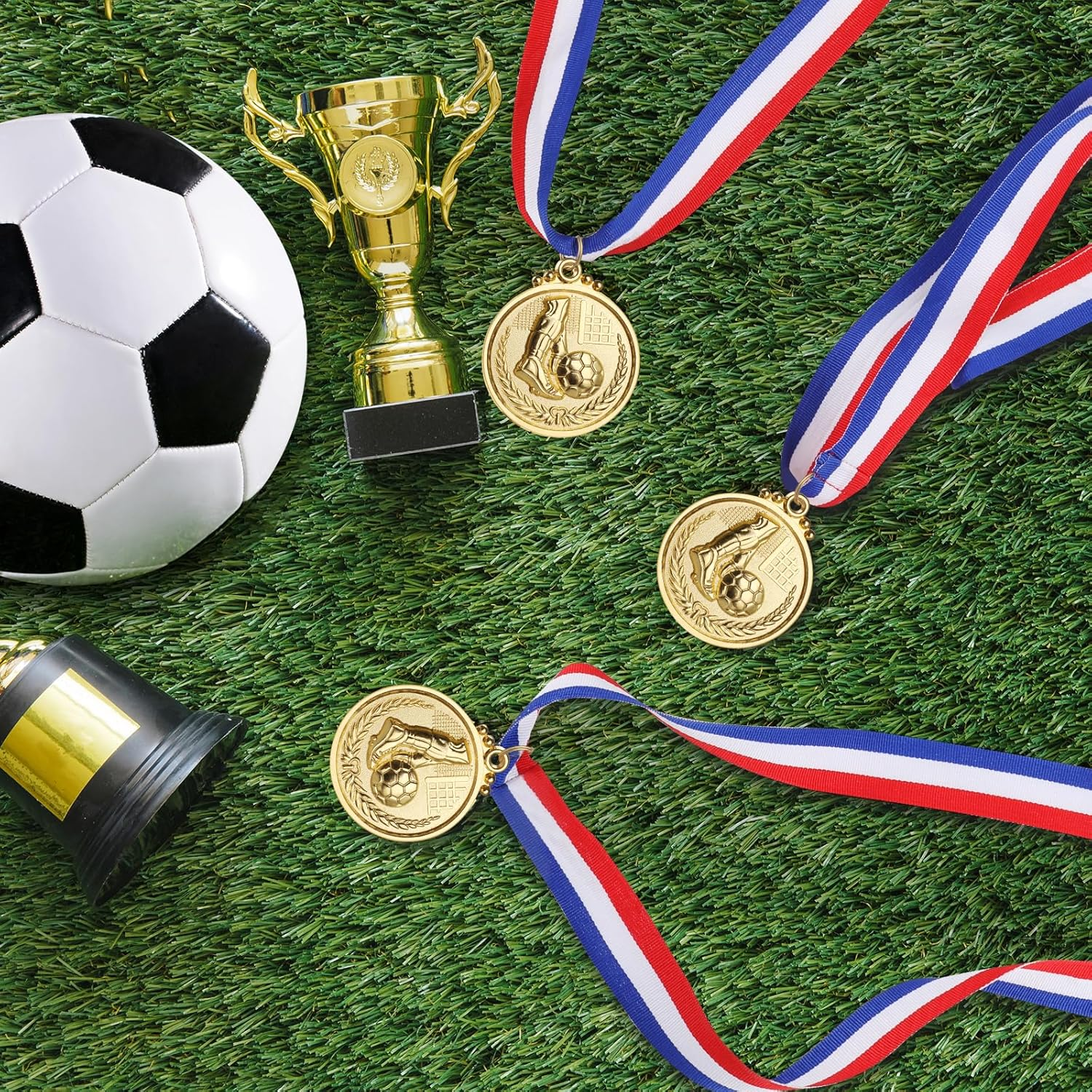 12PCS Gold/Silver/Bronze Medals, Geeric Metal Medal with Neck Ribbons for Kids/Adults/Student/Athlete 1St Medal Winner Medals for Football/Soccer Competition/Sports/Party Decoration - Silver image number 6