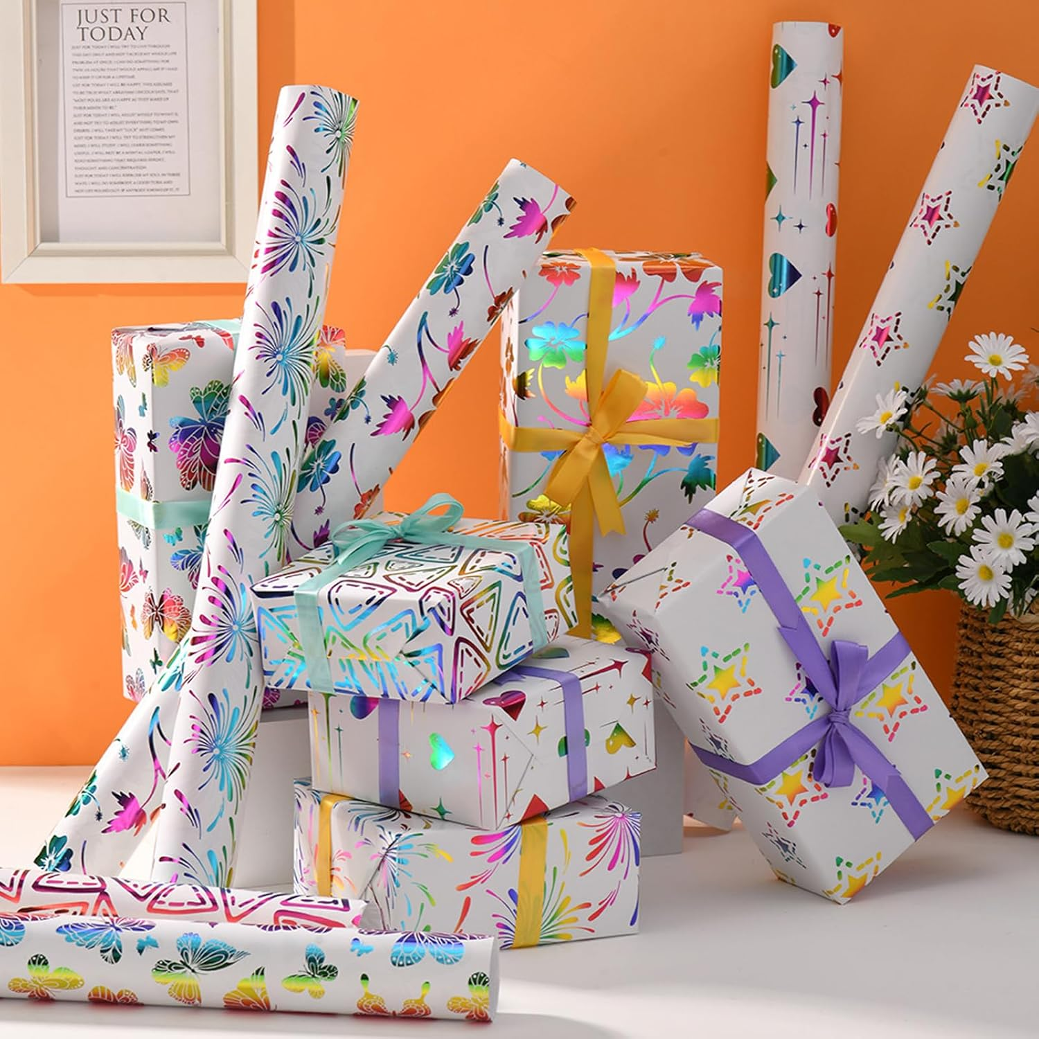 Syllabear Wrapping Paper,6-Pack Paper Gift Wrapping Sheets, 50X70Cm - Ideal for Birthday & Gift Box Packaging with Bonus Twine (Romantic Style) image number 5