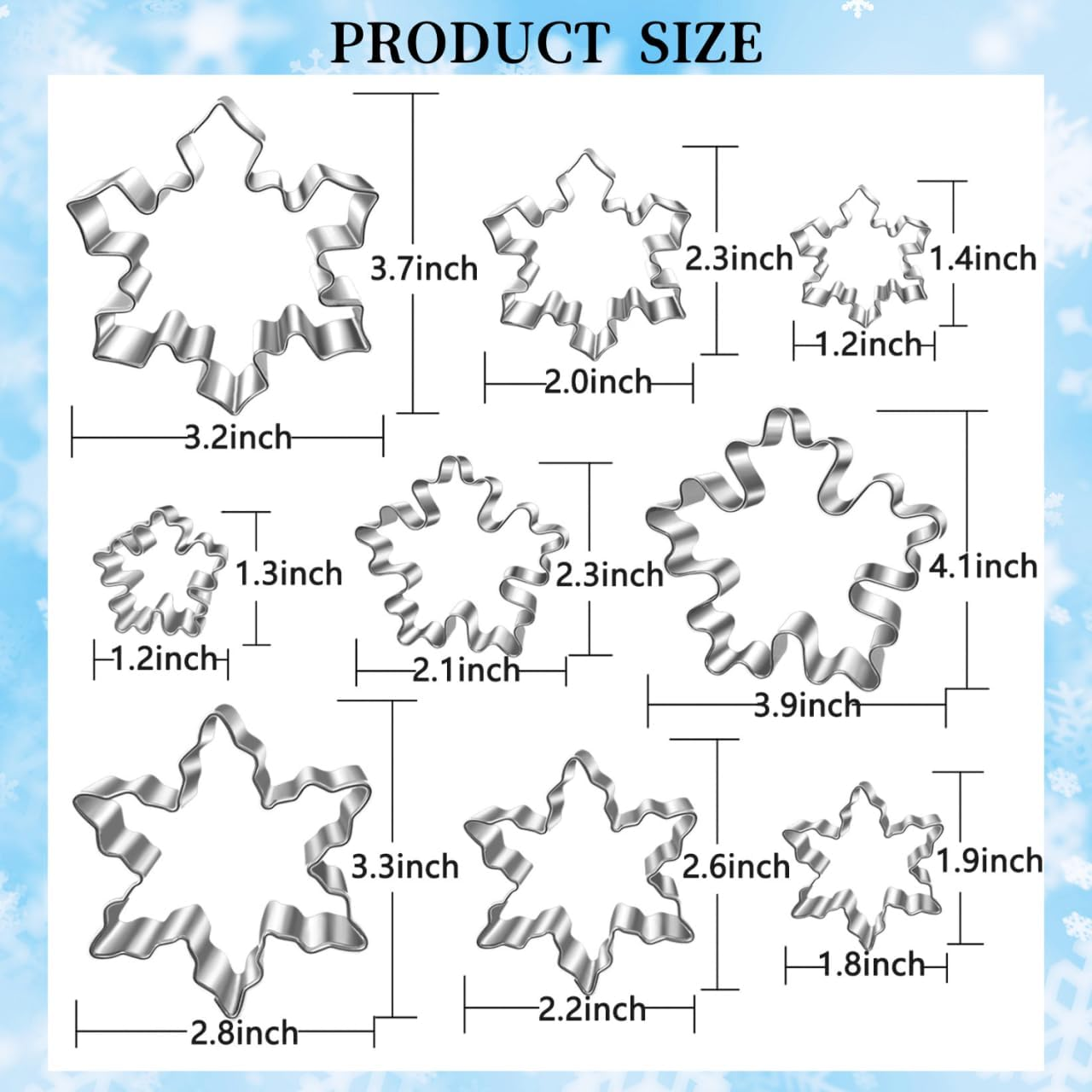 Snowflake Cookie Cutter Set-9 Pieces-1.2" to 4"-Christmas Cookie Cutters-Snowflake Cutter Fondant Baking Molds for Cake Cupcake image number 3