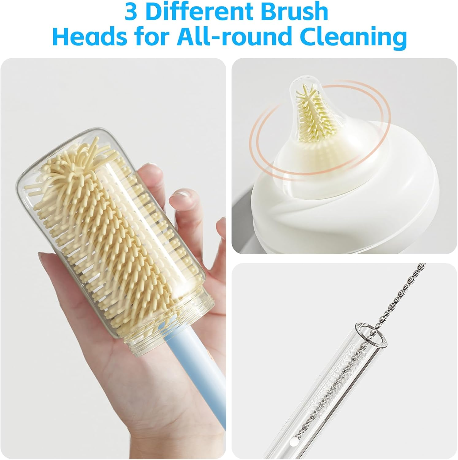 7 in 1 Baby Bottle Cleaner Set with Drying Rack, Draining Tray, Detachable Brushes for Bottles, Nipples, Straws, Soap Dispenser, Ideal Travel Gifts image number 3