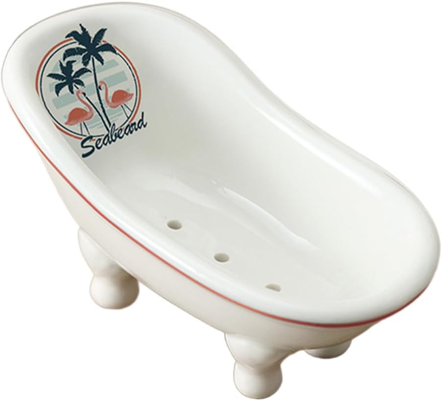 Ceramic Bathtub Soap Dish,Soap Carrier,Drain Soap Box,Vintage Decorative Soap Dish,Bathtub Shape Soap Holder,For Bathroom,Hotel,Kitchen,Home Decor image number 1