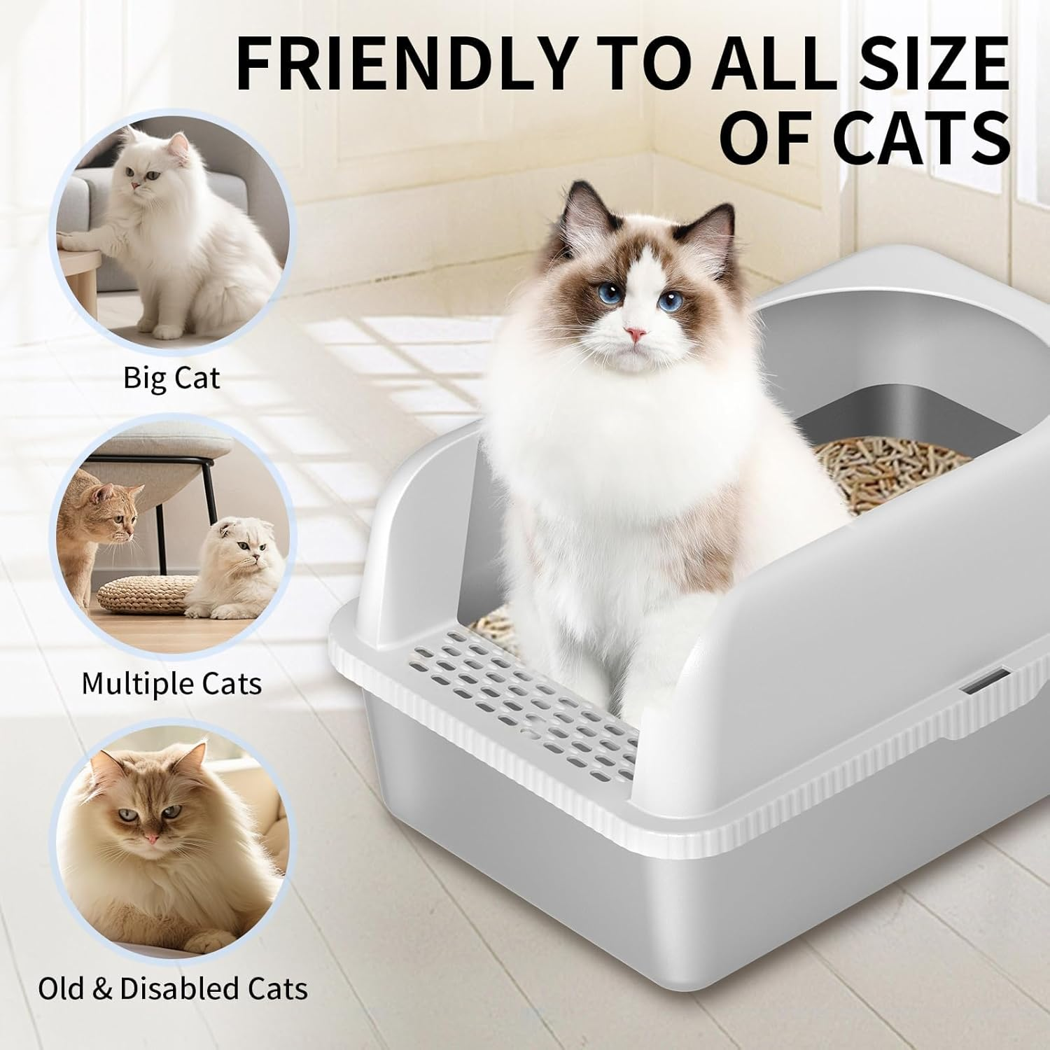 Open Top Cat Litter Box, Stainless Steel XL Metal Litter Box for Big Cats with High Wall Slides Enclosure, anti High-Peeing Spraying, Anti-Leakage Non-Sticky Easy to Clean, for Big & Multiple Cats image number 2