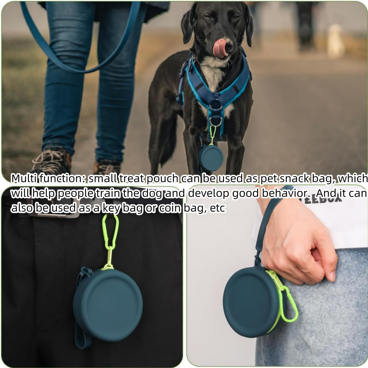 Silicone Dog Treat Pouch, 2Pcs Dog Treat Bag with Wrist Strap & Waist Clip Design, Portable Waterproof Pet Training Bag, Puppy Small Snack Pocket for Walking (Drak Green&White) image number 4