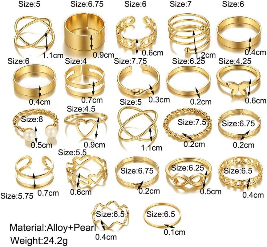Gold Knuckle Rings Set for Women Pearl Butterfly Heart Ring for Girls Boho Stackable Rings Midi Finger Ring Adjustable Statement Rings 22Pcs image number 1
