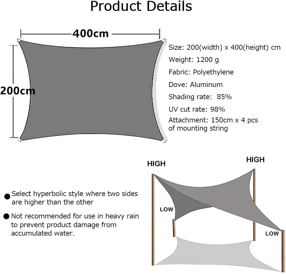 Sun Shade Sail, Outdoor Rectangle Sun Sail Shade with 4 Ropes, Pergola Canopy, 95% UV Block, for Patio, Garden, Backyard, Lawn and Swimming Pool (Beige, 6.5' X 13') image number 5