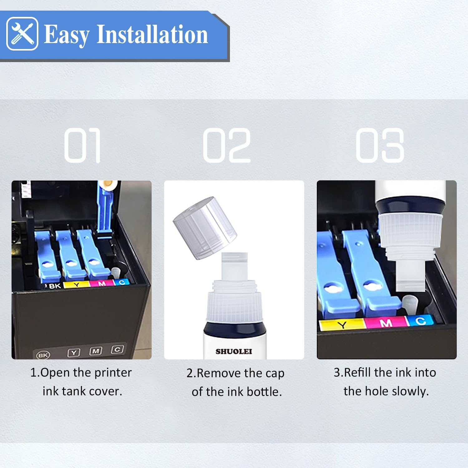 Bottled Ink Compatible Refill Ink Bottle Replacement for HP 31 32XL Ink Bottle Multipack Compatible with HP Smart Tank 355 555 559 570 655 450 455 457 (4 Pack, Black/Cyan/Magenta/Yellow) image number 1