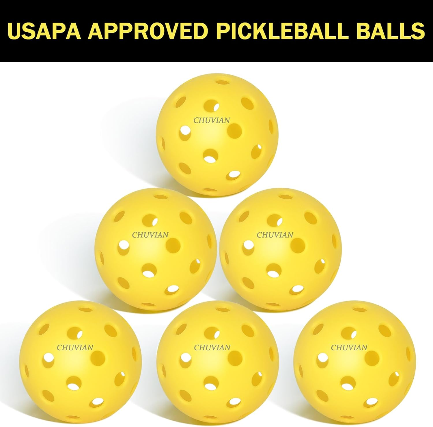 6-Pack Outdoor Pickleball Balls, Premium Pickleballs USAPA Approved for the Tournament and Sanctioned Play, Extra Durable & Bounce, 40 Hole Pickle Balls, C40 Yellow image number 4
