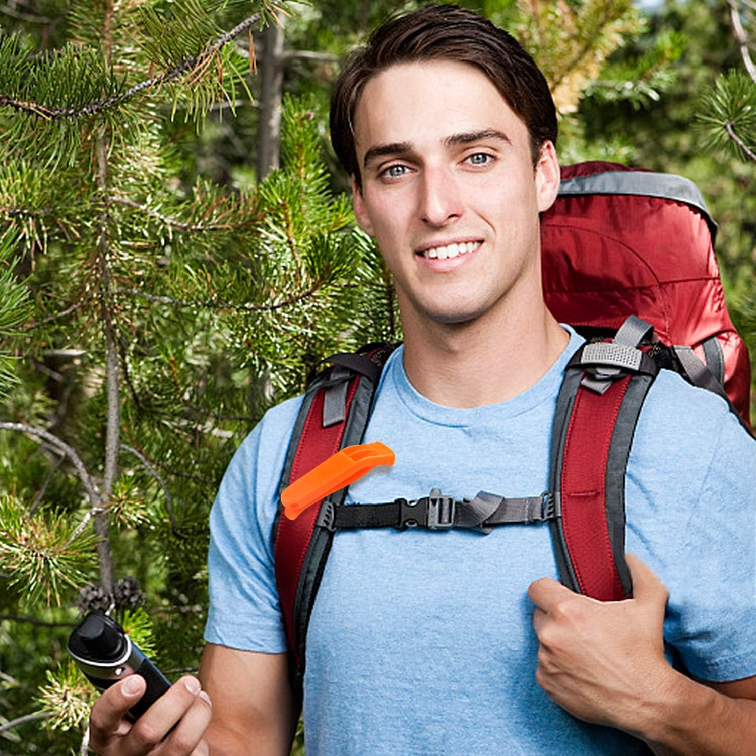 AUGSUN 40 Pcs Emergency Safety Whistle Plastic Whistles Set with Lanyard,Red and Orange image number 3