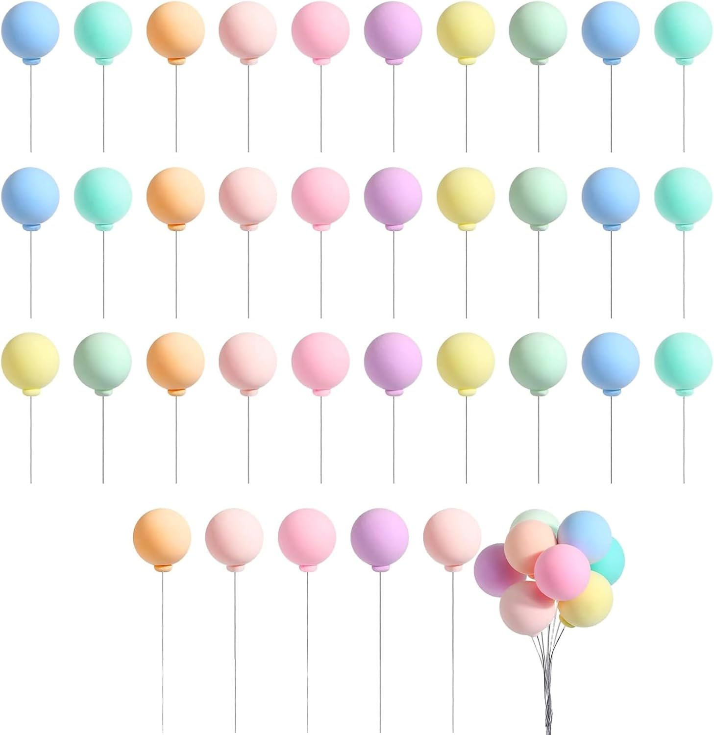 40Pcs Mini Balls Cake Topper, Colorful Balloon Rainbow Cake Balls Cupcake Topper, round Balloon Birthday Party Decorations, for Wedding Anniversary Birthday Baby Shower Party image number 3