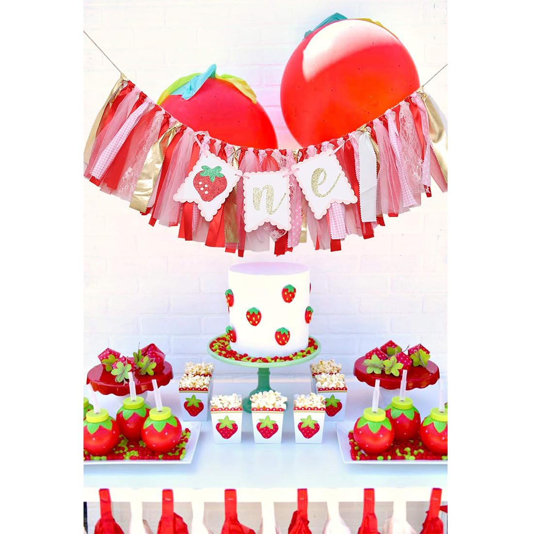 Strawberry High Chair Birthday Banner, Berry Sweet One Birthday Party Decorations, Smash Cake Photo Prop for 1St Birthday, First Birthday Party Supplies Souvenir Gifts for Girls Boys(Red) image number 2