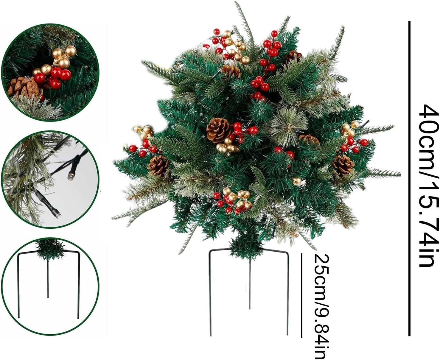 Holiday Planter Filler, Artificial Pine Trees for Christmas with Tripod Stake, Realistic Small Christmas Tree Urn Filler for Porch, Driveway, and Yard Decorations, Pine Trees Holiday Planter Filler image number 3