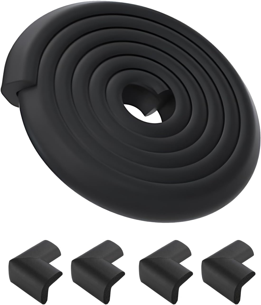 Aedlcal Edge Corner Protector, Baby Proofing Edge Protector Strip with 4 Corner Guards, Soft Rubber Foam Cushion Furniture Corner & Edge Safety Bumpers (Black, 16.4Ft/5M) image number 2