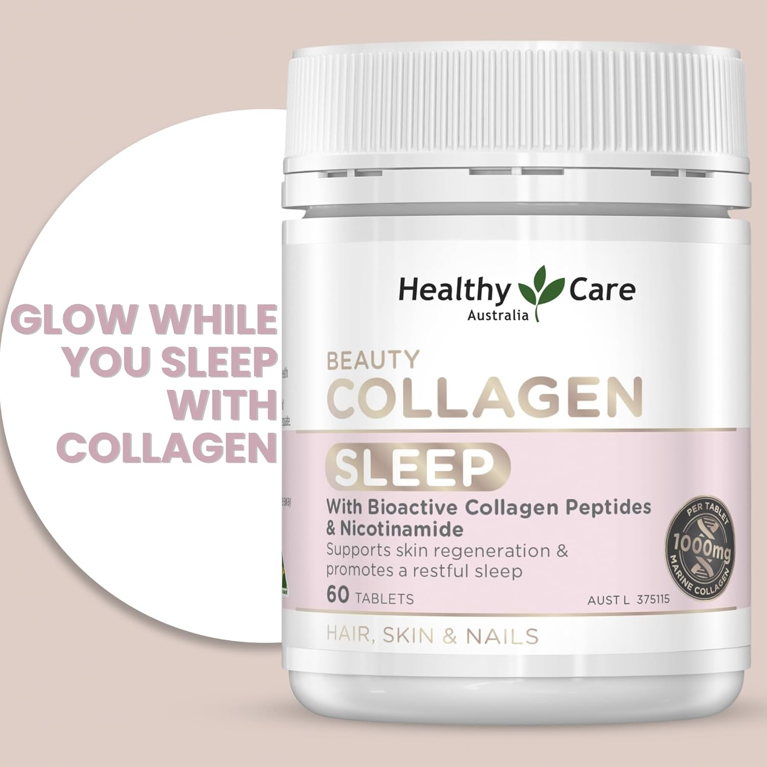 Healthy Care Beauty Collagen Sleep Capsules - Supports Skin Health and Promotes Restful Sleep - Premium Dietary Supplement - All-Natural Ingredients - 60 Tablets image number 2