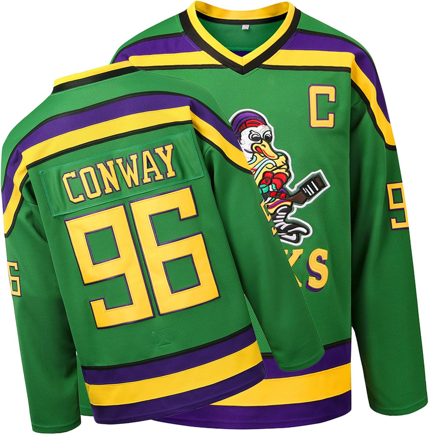 Mighty Ducks Jersey,96 Conway Jersey,99 Banks Jersey,Movie Ice Hockey Jersey,Broidery Letters and Numbers Green/White/Black
