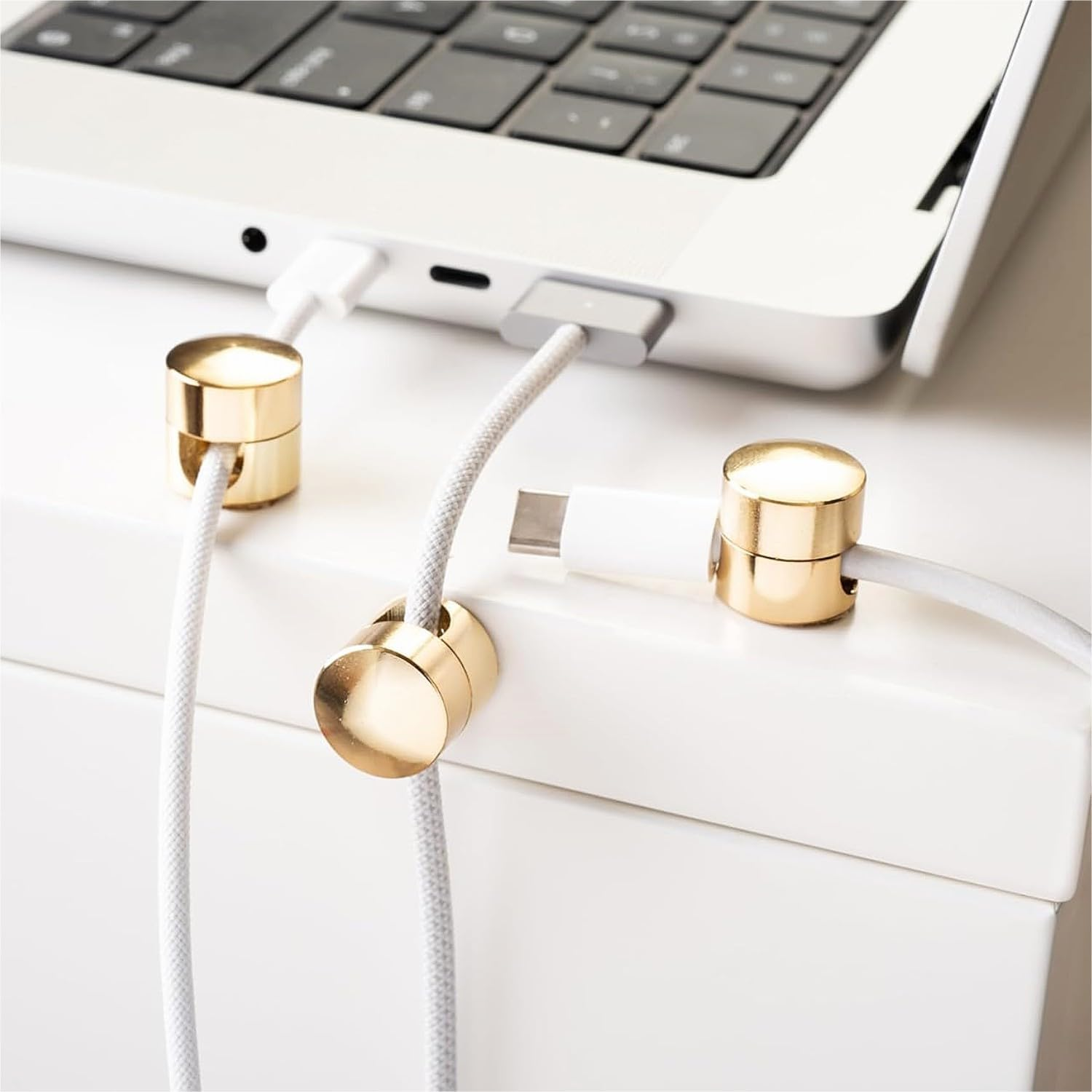 3 Pack Golden Durable Aluminum Cable Management - Desk Accessories & Office Desk Accessories for Table, Wall, Ceiling, Bedside Table, USB Charging Cable Organizer image number 2