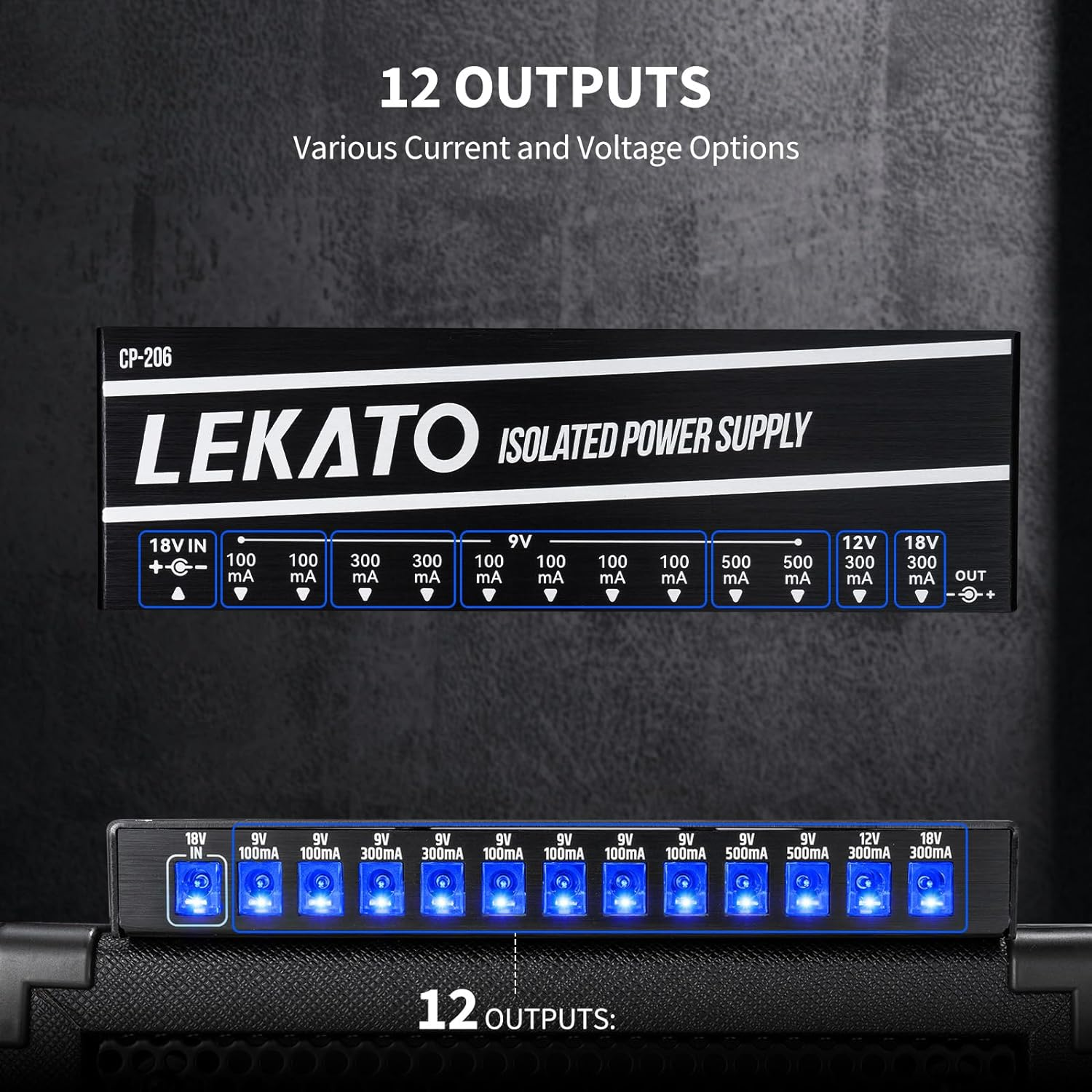 LEKATO Guitar Pedal Power Supply, 12 Insulated Output for 9V/12V/18V, Effect Pedal Power Supply with Short Circuit Protection for Electric Guitar Bass Effect Keyboards Charging image number 3