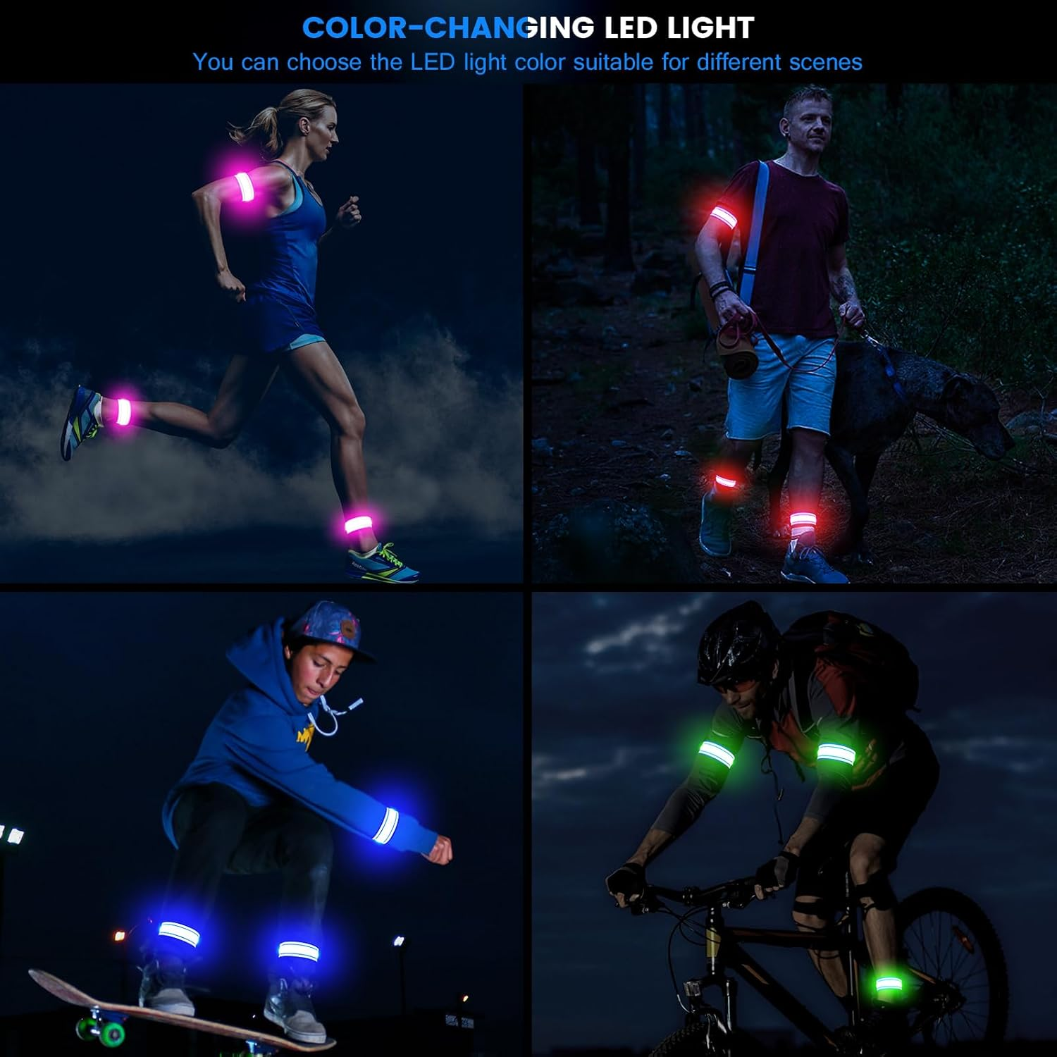 Rechargeable LED Bracelet, Pack of 2, Reflective LED Light Bracelets, Light Strip, Children'S Light Strips, USB Reflective Band, Light Bracelet, Reflective Band, Night Safety Light for Jogging, image number 1