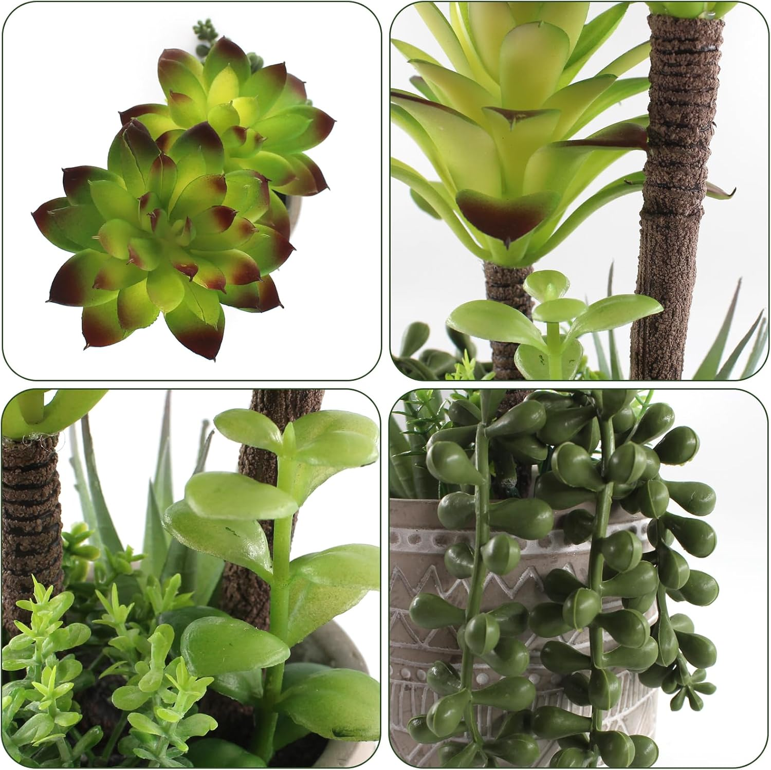 Artificial Succulents 11.8 Inch Fake Plants Premium Realistic Textured Faux Succulents Aloe String of Pearls Potted Ceramic Plant for Home Decor image number 2