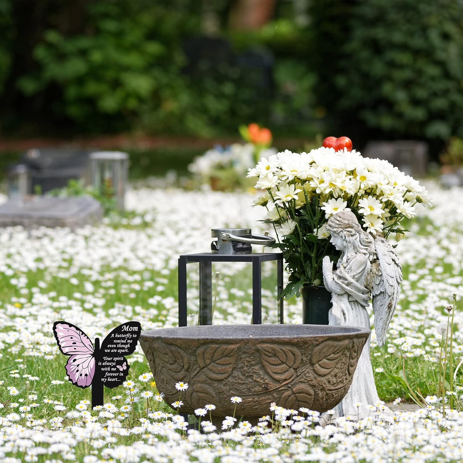 Geosar Mom Memorial Stakes Cemetery Grave Plaque Stake Markers Memorial Butterfly Plaques for Outdoors Sympathy Garden Stake Acrylic Waterproof Garden Grave Decoration(Cute Style) image number 2