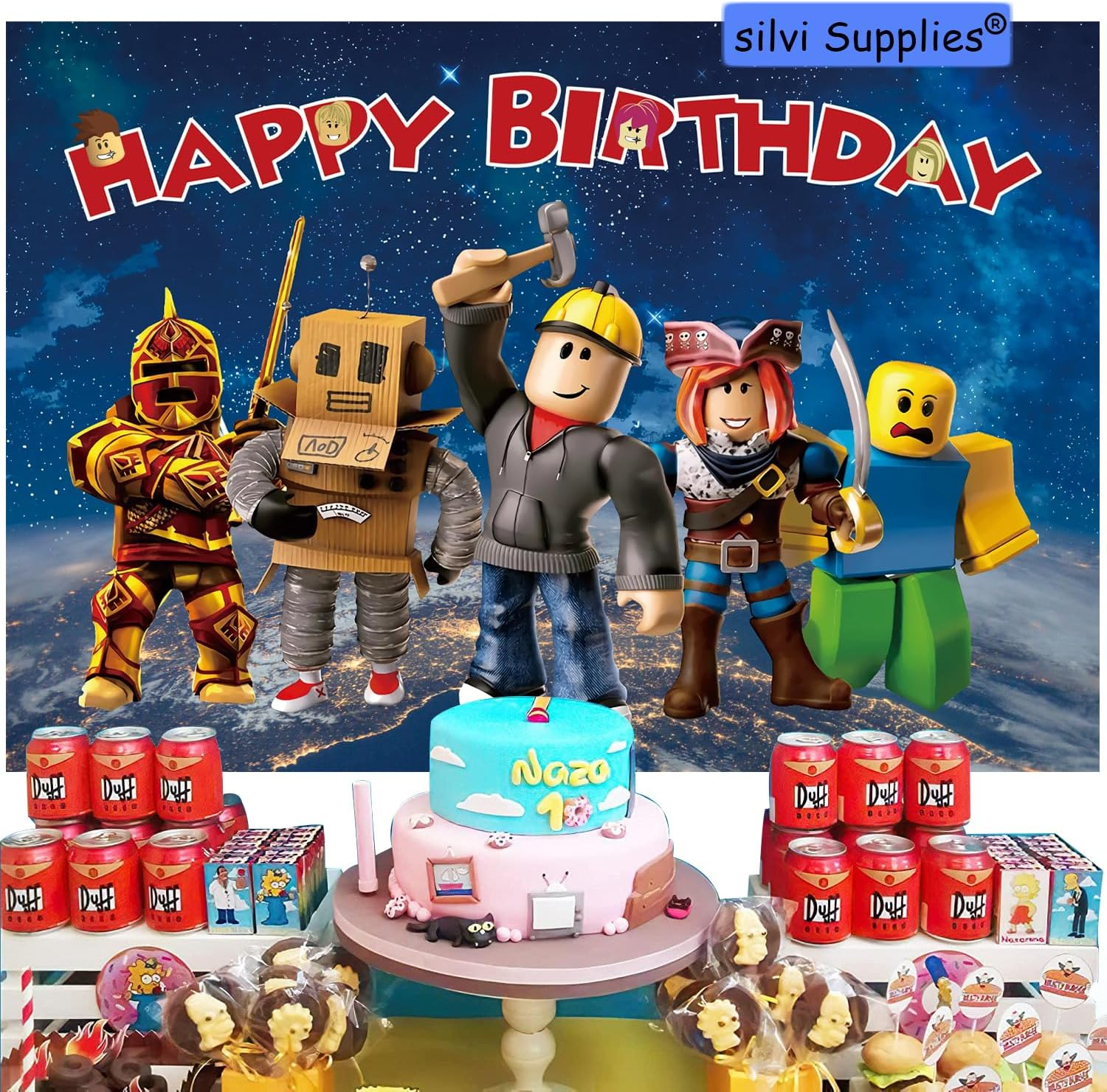 Roobox Birthday Decorations, Roobox Birthday Party Supplies for Video Game-Themed Party, Include Backdrop, Balloons, Banner, Cake Toppers,Cupcake Toppers image number 3