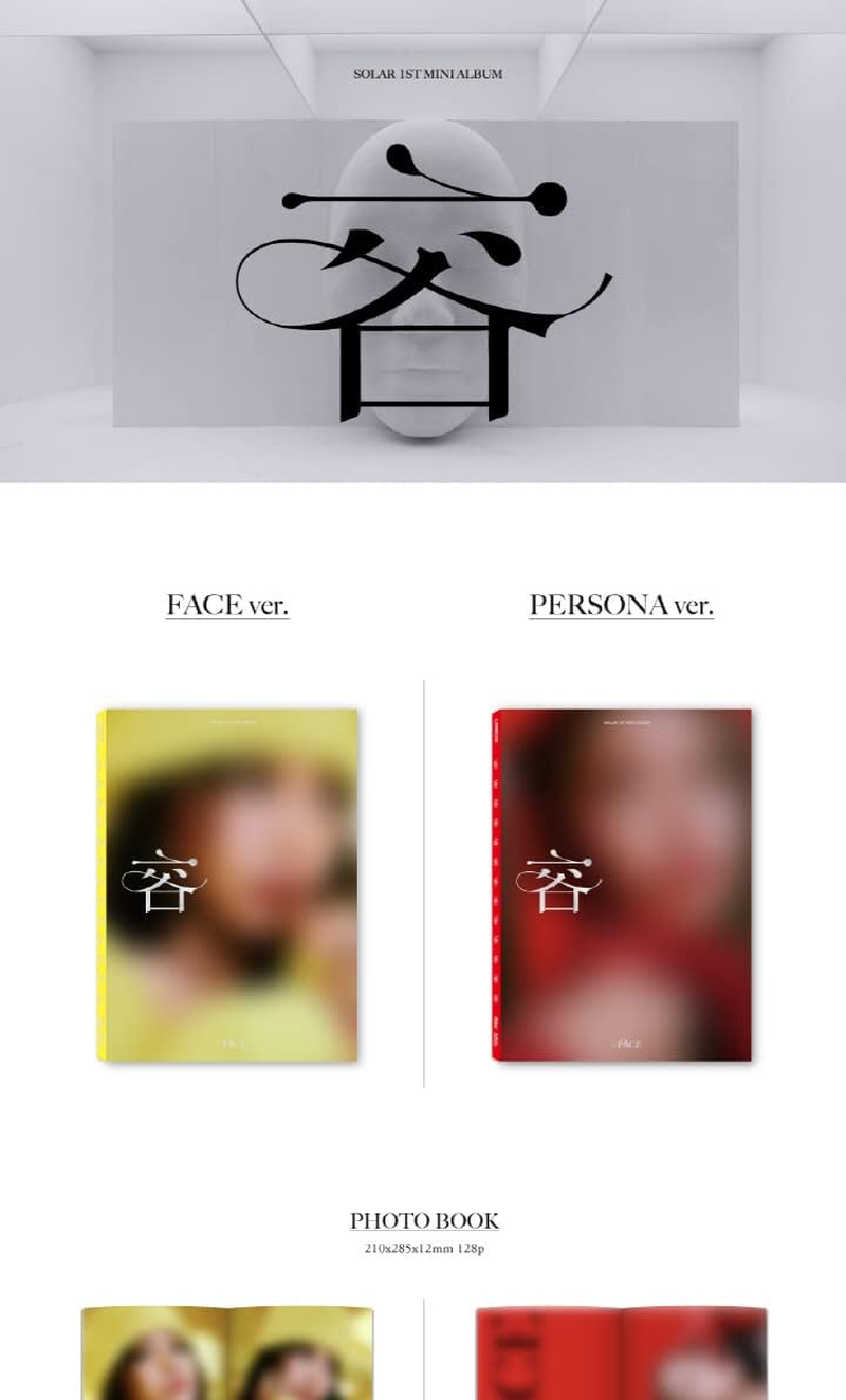 MAMAMOO SOLAR 容 : FACE 1St Mini Album Random Version Cd+128P Photobook+1P Message Card+1Ea Sticker+2P Photocard+Tracking Sealed image number 6