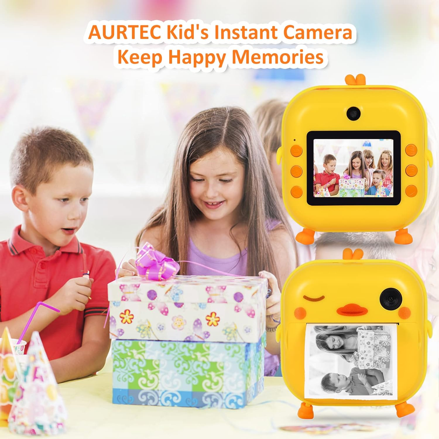 AURTEC Instant Camera for Kids, Mini Thermal Printing Camera, No Ink Required, 48MP Dual Camera,1080P HD Video, 32G TF Card, 3 Print Paper, 2.4 Inch Color Screen, Cute Animal Cartoon Design, Duck image number 3